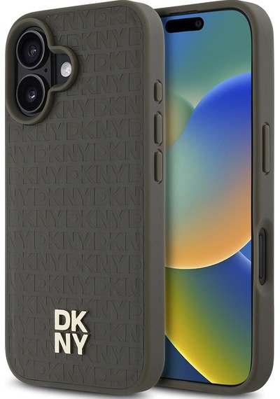 Apple Uyumlu iPhone 16 Plus Kılıf Dkny Lisanslı M-safe Şarj Özellikli 3d Yazılı Repeat Pattern Kapak Kahverengi
