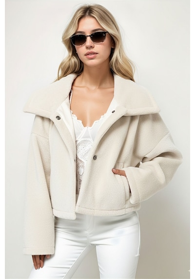 Hiramir Kadın Oversize Yarasa Kol Kısa Mont Füme Ks2534 Taş