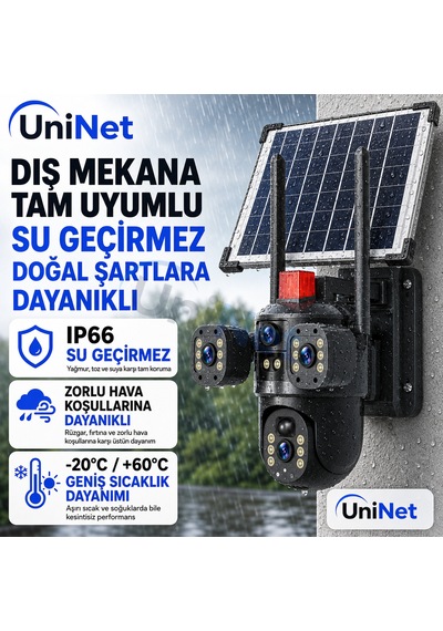Uninet Solar Kamera Iki Kameralı 4g Sim Kartlı Dış Mekan Sirenli Ip Kamera