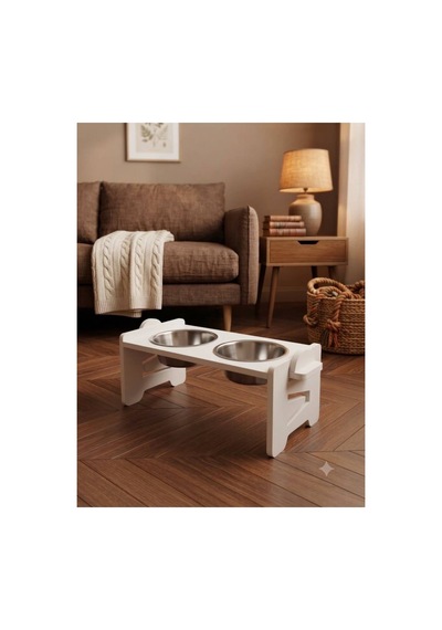Açı Ve Yükseklik Ayarlı Ergonomik Kedi Mama Kabı- Köpek Mama Kabı Ayarlanabilir Beyaz