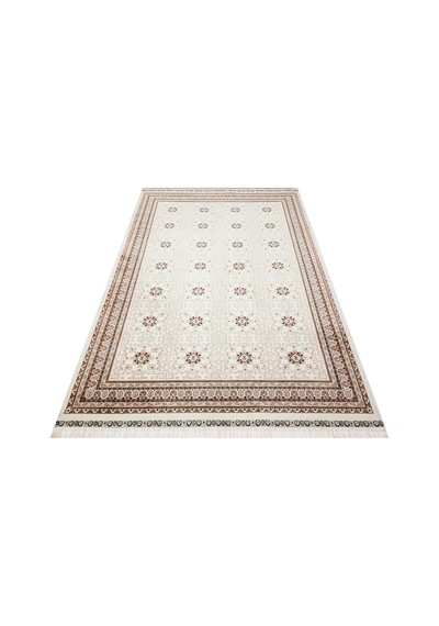 Eko Halı Sateen Afghan 03 Beige Premium Yıkanabilir Afgan Desenli Kaymaz Taban İnce Dokuma Halı Bej