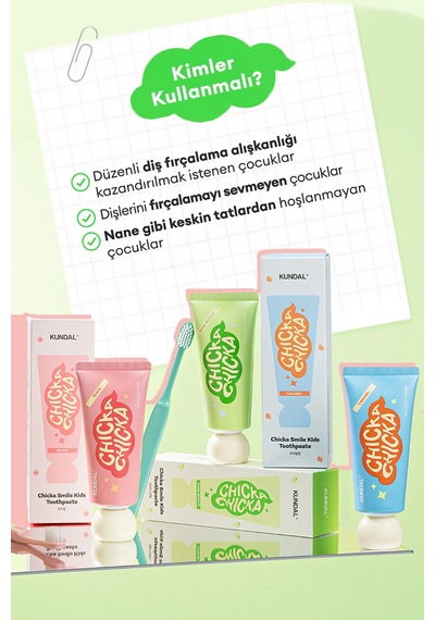 Renkli, Meyve Aromalı, Çürüklere Karşı Etkili Çocuk Diş Macunu Seti Kundal Chicka Smile Kids Toothpaste Set