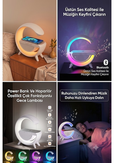 Forlife Fl-8093 G Tasarım Akıllı Gece Lambası Wireless Şarjlı Bluetooth Speaker 321-6 Beyaz