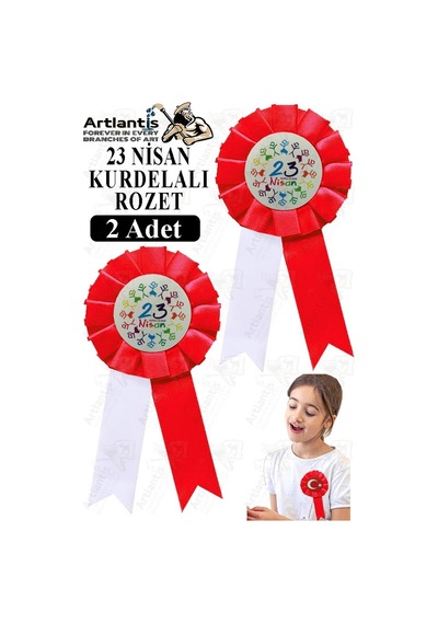 23 Nisan Kurdelalı Rozet 2 Adet Kırmızı Beyaz Yaka Rozeti Çocuk Bayram Etkinlik 15 Cm Kokart