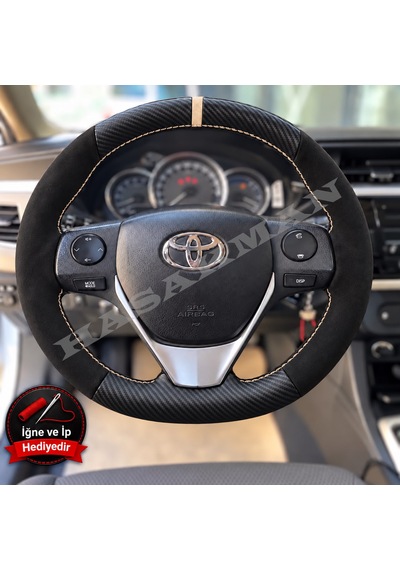 Toyota Corolla E170 Dikme Direksiyon Kılıfı Alcantara Süet Mat Karbon Bej Yüzük Ve Dikiş 2013-2019