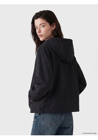 Lcw Comfort Siyah Kapüşonlu Oversize Kadın Yağmurluk
