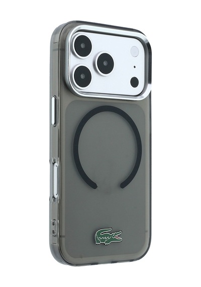 Apple Uyumlu iPhone 18 Pro Kılıf Lacoste Lisanslı M-safe Uyumlu Lake Timsah Logolu Iml Frosted Kapak Siyah