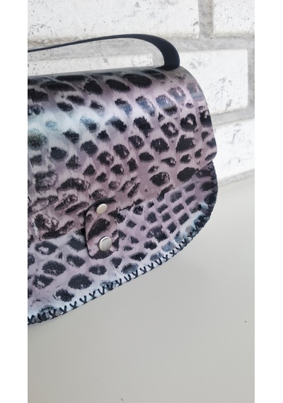 Medorya Design Mor Mavi Işıltılı Leopar Rugan Hakiki Deri Mini Çanta