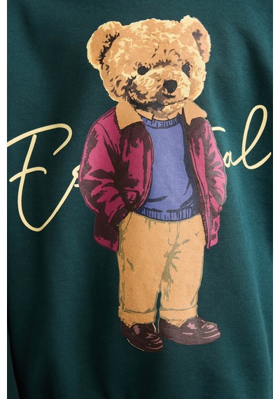 Defacto Oversize Bisiklet Yaka Ayıcık Figürlü Baskılı Uzun Kollu Sweatshirt Erkek Çocuk I3299a826wngn536 Yeşil-gn536