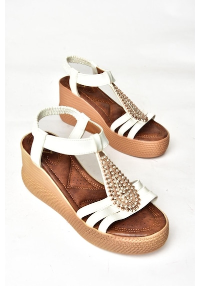 Fox Shoess258161009 Beyaz Dolgu Tabanlı Kadın Sandalet Beyaz