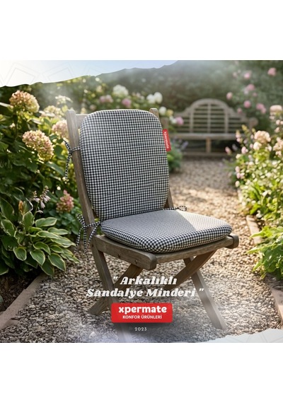 Pötikare Sırtlıklı Sandalye Minderi 42x42 Fermuarlı Yıkanabilir Kılıf Bağcıklı Minder Standart Fit Siyah