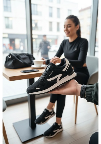Enoch Erkek Spor Ayakkabı Dişli Tabanlı Retro Sneaker Kaymaz Taban Yürüyüş Modeli Siyah