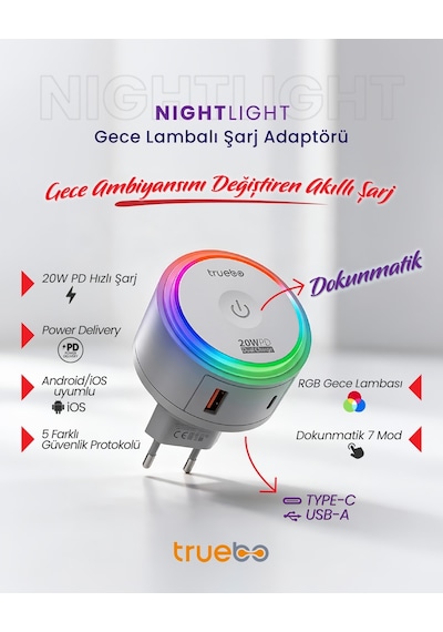 Truebo NightLight USB Type-C RGB Gece Lambası Adaptör