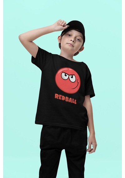 Sevbano Unisex Red Ball Baskılı Oyun Çocuk Tişört Siyah