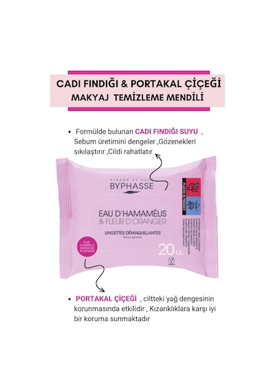 Byphasse Cadı Fındığı Ve Portakal Çiçeği Özlü Makyaj Temizleme Mendili Yağlı Ciltler 20'li