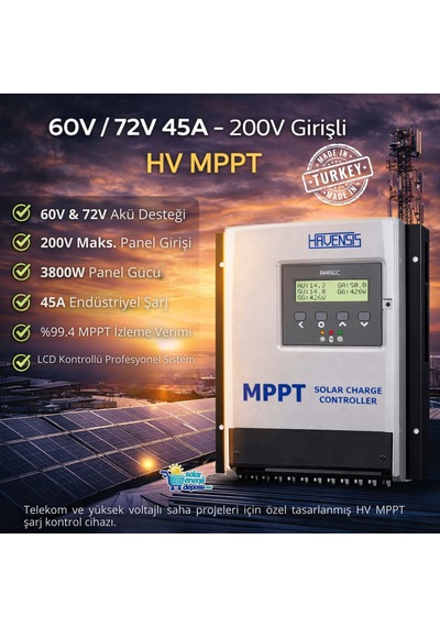 Havanesis Solar-80amps-200/45 Hv Mppt 60v / 72v 45a Şarj Kontrol Cihazı Hvs45amps