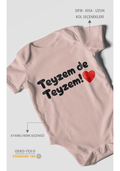 Morivokids Teyzem De Teyzem Kısa Kollu Bebek Body %100 Pamuk Pastel Pembe