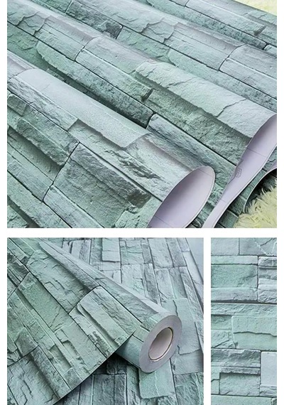 Tr Mavi Tuğla Taş Desenli Kendinden Yapışkanlı 3d Duvar Raf Kapı Kaplama Kağıdı 3 Metre Diğer