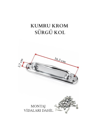 Kumru Sürgü Kapı Kolu, Kıvrık Çekme Kol, Mat Siyah Ve Krom Gümüş, 16.3 Cm X 3.7 Cm, 2 Adet Çağdaş, Krom, 16