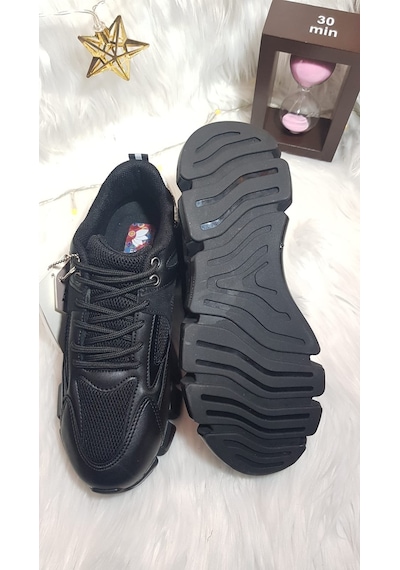 Flet Air Taban Ortopedik Kadın Sneaker Ayakkabı Ckr00583 Siyah Gri
