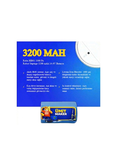 Robx Hb01 3300 Pa Robot Süpürge 3200 Mah 14.4v Batarya  Uyumlu Uzun Ömürlü, Yüksek Performans Pil