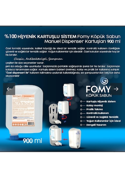 Fomy Saç ve Vücut Şampuanı 9 x 900 ML + Dispenser