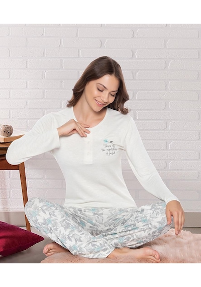 Uzun Kol Jakarlı Kumaş Yumuşak Kışlık Şık Zarif Pijama Takım Dowry 09-164 YESIL