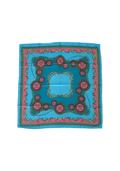 Tikitonki Geometrik Desenli Saten Turkuaz Eşarp - 90x90 Çok Renkli Çok Renkli