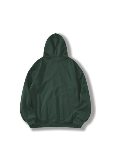 Erkek 3 İplik Pamuklu Kapüşonlu Kanguru Cepli Sweatshirt Hoodie - Koyu Yeşil Koyu Yeşil