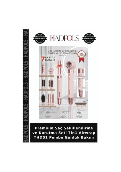 Premium Saç Şekillendirme Ve Kurutma Seti 7in1 Airwrap Thd01 Pembe Günlük Bakım