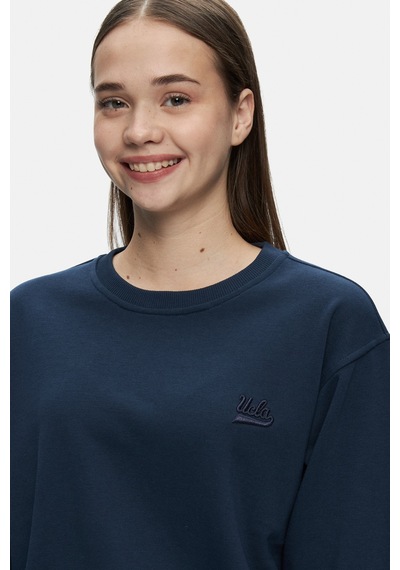Ucla Sunnıva Lacivert Bisiklet Yaka Nakışlı Loose Fit Kadın Sweatshirt Lacivert