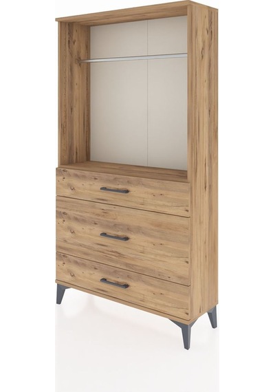 Arges Dolap Tek Raflı 3 Çekmeceli Tek Askılı 88x30x163 Çam-çam Çam
