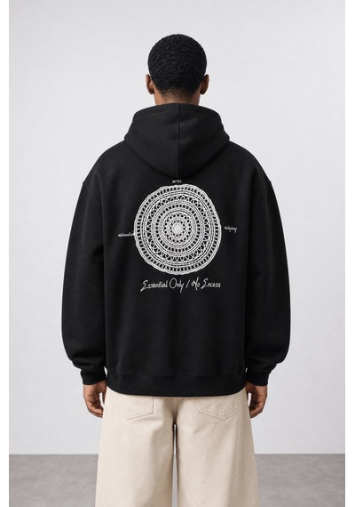 Respire Erkek Essentials Nakışlı Oversize Hoodie Siyah