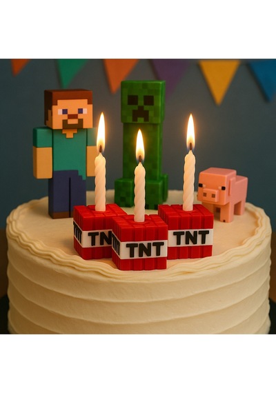 Minecraft Tnt Mumluk 3 Lü Blok Mumluk Seti Doğum Günü Pastası Süsü Parti Aksesuar