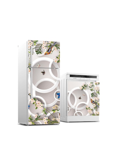 Ayrex Buzdolabı Ve Bulaşık Makinası Beyaz Eşya Sticker Kaplama Yuvarlak Kuş Çiçek Diğer