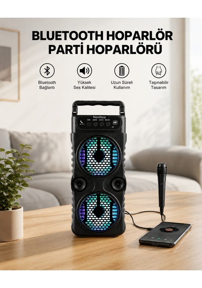 Led Işıklı Kablosuz Bluetooth Hoparlör Yüksek Ses Güçlü Bas Performansı Taşınabilir Şarjlı - Lisinya