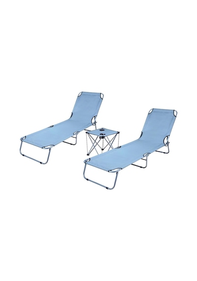 Bysay Kampet Katlanır Şezlong Seti, 2 Şezlong 1 Sehpa, Metal Gövde, Kumaş, Gri, Modern, 3'lü Set Diğer