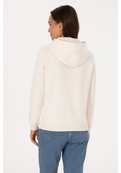 U.S. Polo Assn. Kadın Krem Şardonlu Kapüşonlu Basic Sweatshirt 50313566-VR071