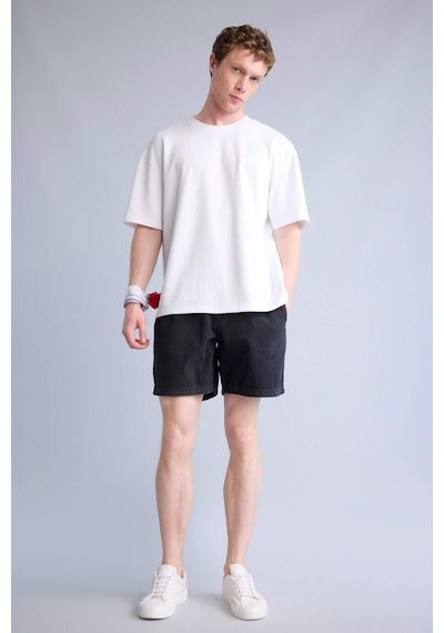 Defacto Relax Fıt Beli Lastikli Bermuda Jean Şort H7293ax26smnm40 Siyah-nm40