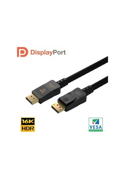 Vesa Sertifikalı Displayport 2.1 Kablo 16k 60hz, 8k 120hz, 8k 60hz, 4k 240hz 2 Metre Standart