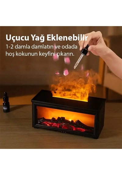 Ezere A4 Şömine Esintili Aromaterapi Difüzörü Ultrasonik Hava Nemlendici- 5775 Siyah Orkide