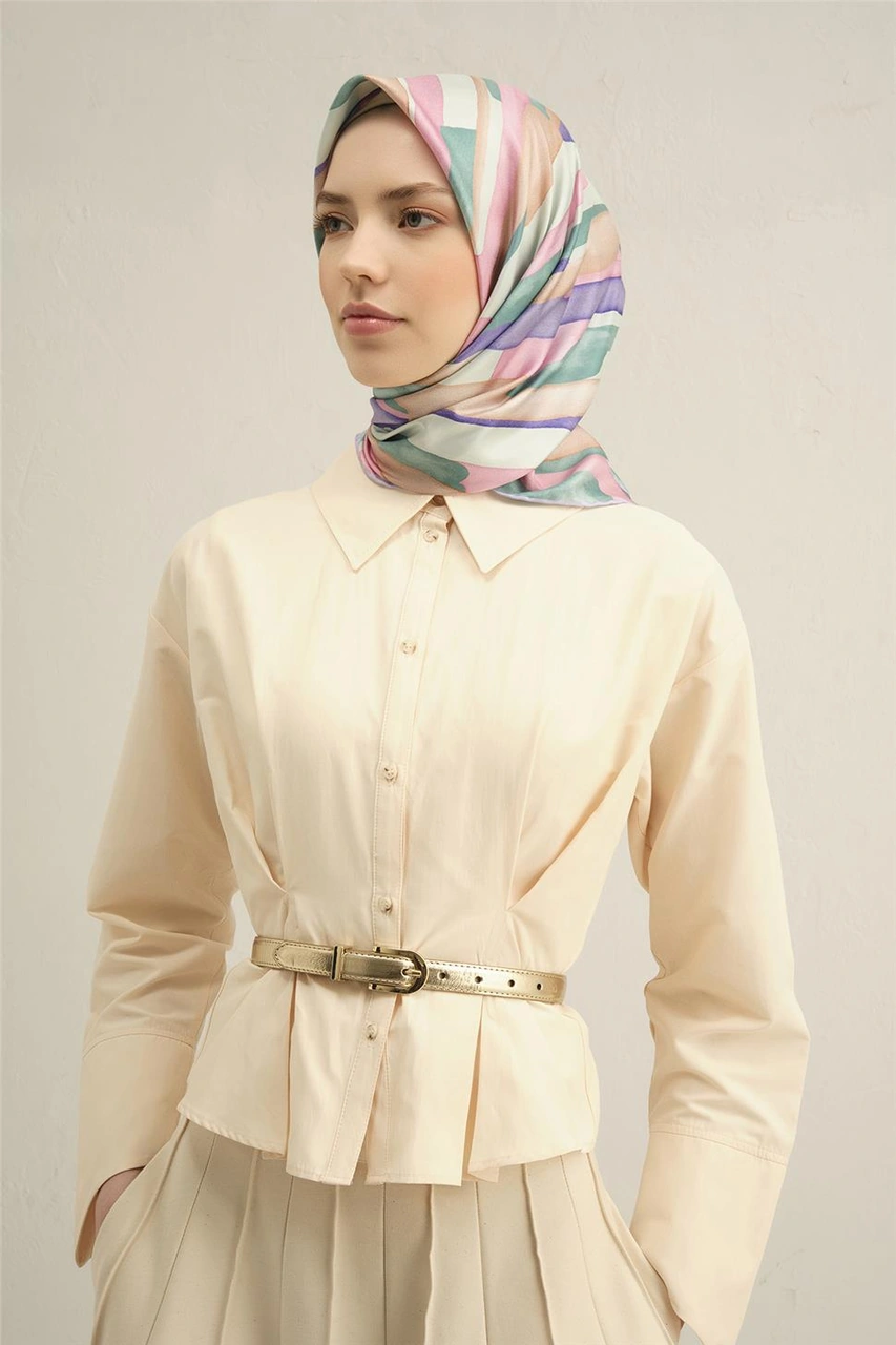 Armine Soyut Desenli Saf İpek Twill Eşarp 9306d 38 Çok Renkli