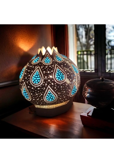 Su Damlası Desenli Beyaz Renk Su Kabağı Lamba Beyaz