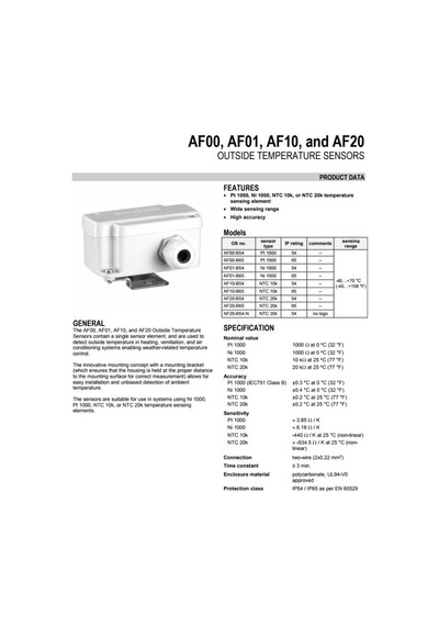 Honeywell Af20 Dış Hava Tipi Sıcaklık Sensörü