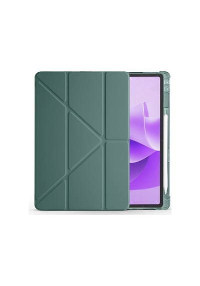 Lenovo Idea Tab Plus 12.1 2025 Tb361fu-tb361zu Uyumlu Kalem Bölmeli Dönebilen Üçgen Standlı Tri Folding Tablet Kılıfı - Koyu Yeşil - T42077