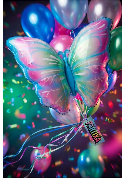 Pembe Mavi Kelebek Folyo Balon 82x52 Cm Kelebek Temalı Doğum Günü Parti Süsü Çok Renkli