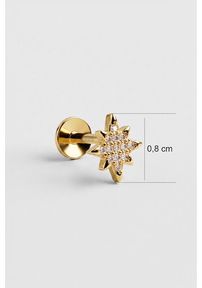 Kutup Yıldızı 18 Ayar Sarı Altın Kaplama Gümüş Flat-lobe Piercing