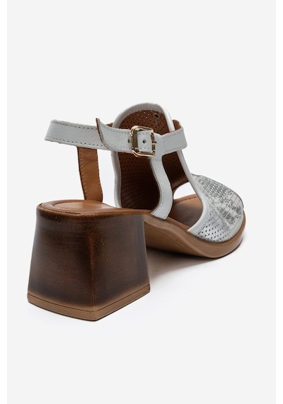 Luvi Shoes Janelle Beyaz Simli Hakiki Deri Kadın Kalın Topuklu Sandalet
