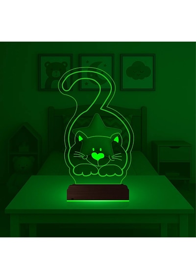 Luvivia Kedi Kedicik Çocuk Odası 3d Lamba - Masa Gece Lambası Şeffaf