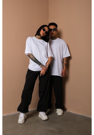 Technomonkey Unisex Beyaz Oversize Rave All Night Baskılı Techno Tişört